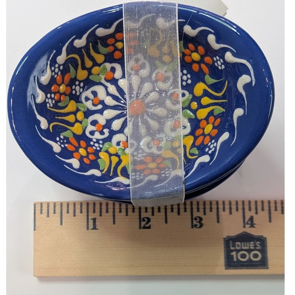 Myth Arts Ceramic Dipping Bowls Set of 3 Blue New Handmade Turkish Floral 4.5in